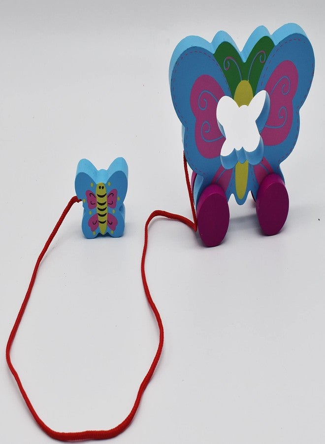 JustHandmade Wooden Animal Pull Along Toy for Kids - Indoor Game (Butterfly) - Image 1